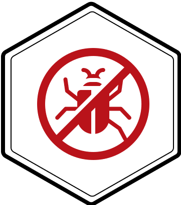 Red anti-bug symbol on black background.