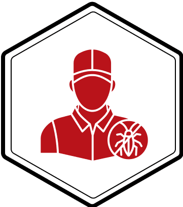 Pest control worker icon with bug symbol.