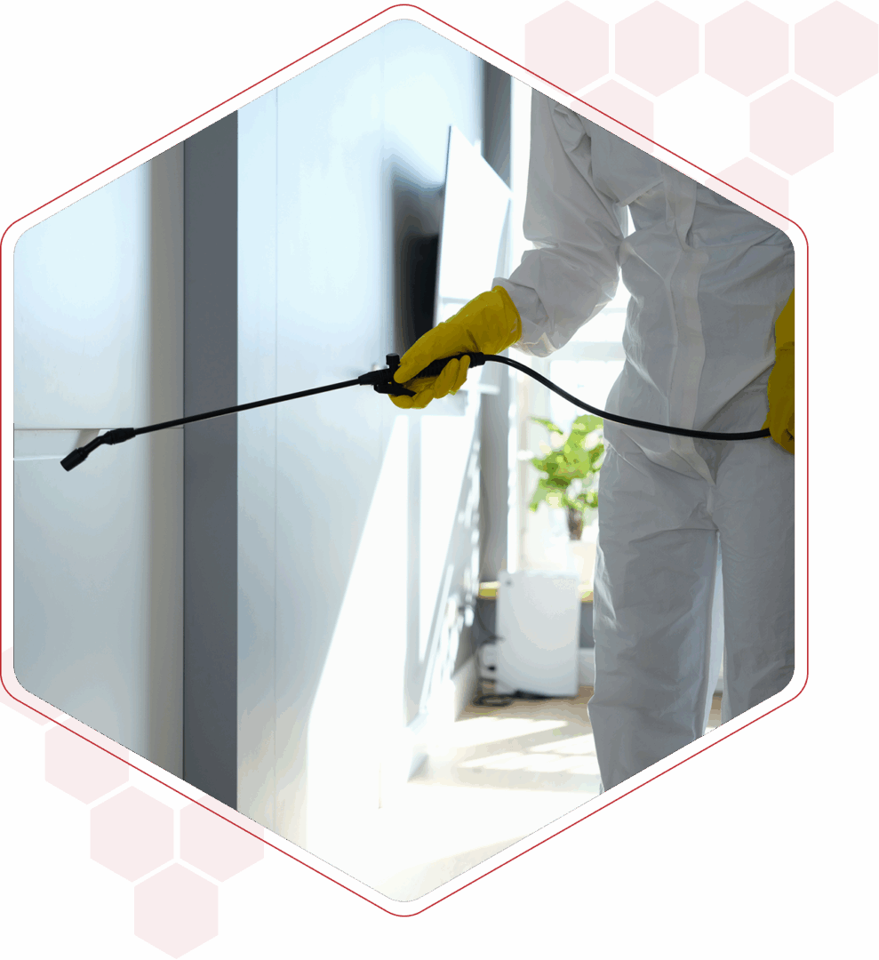 Person in protective gear using sprayer.